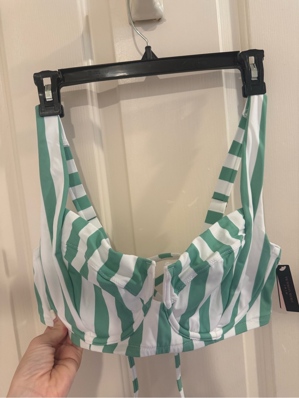 Victoria's Secret Green and White Striped Bikini Top